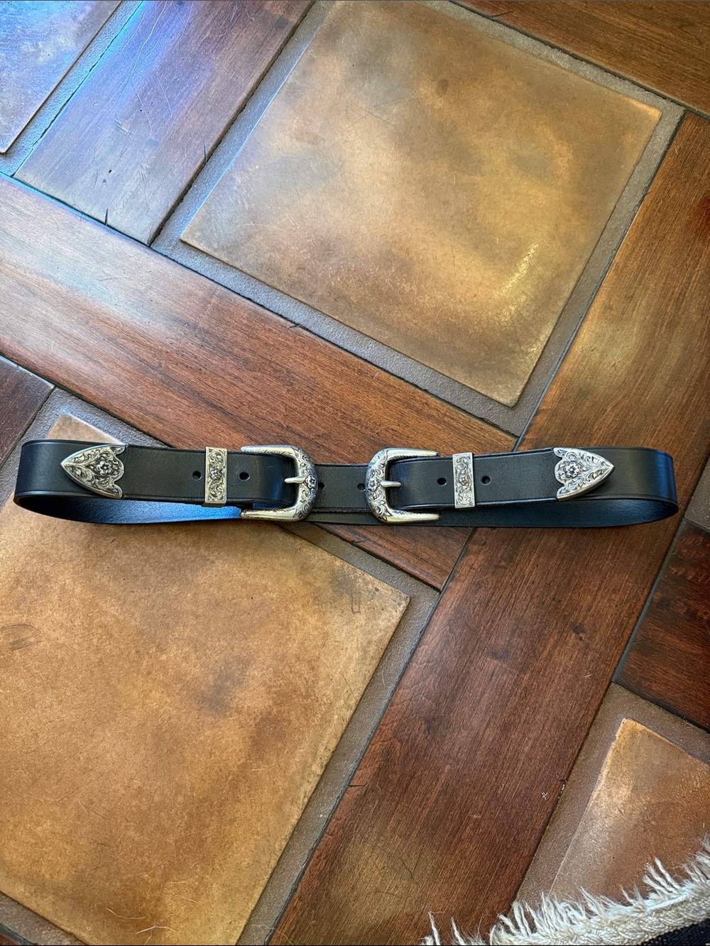 POLO by Ralph Lauren Double Buckle Western Leather Belt with Silver buckle